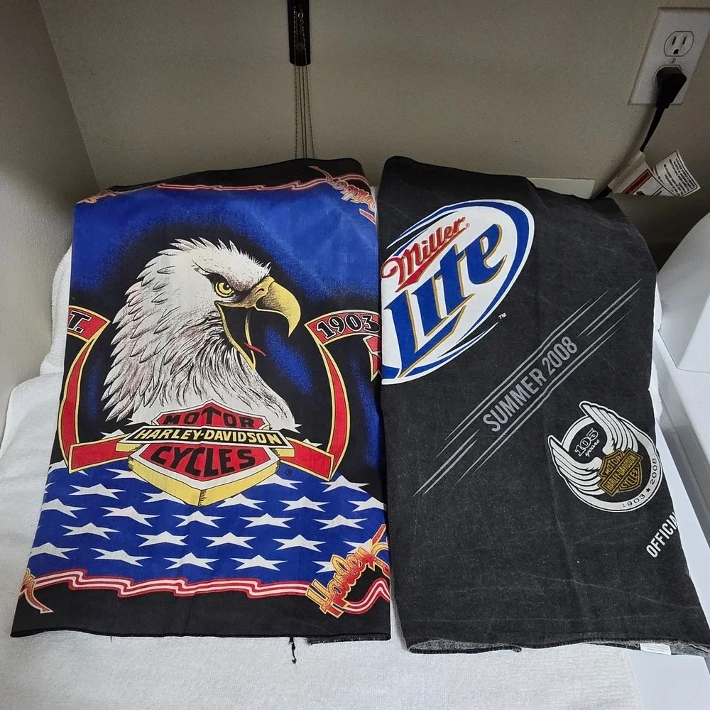 VTG Harley‎ Davidson Handkerchief Bandana 21x21 Eagle Flag + Miller Lite Bandana